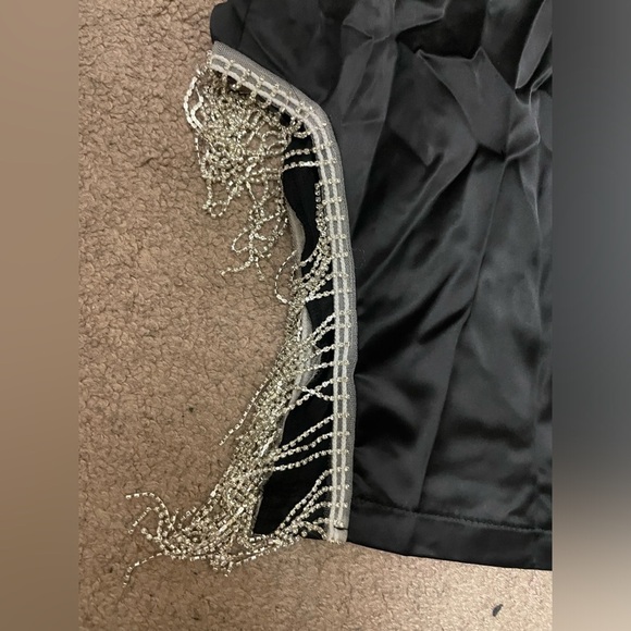 Black mini slip dress with crystal straps and tassel side design - Picture 8 of 11